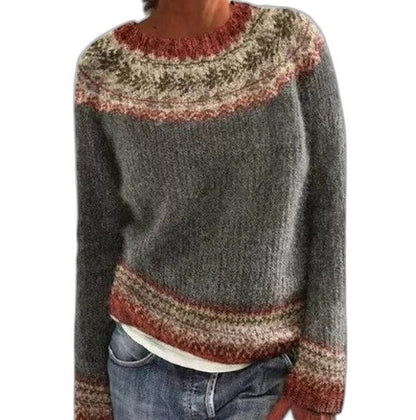 Effortless Geometric Sweater for Women with Knit Crew Neck Long Sleeve Oversized Casual Style