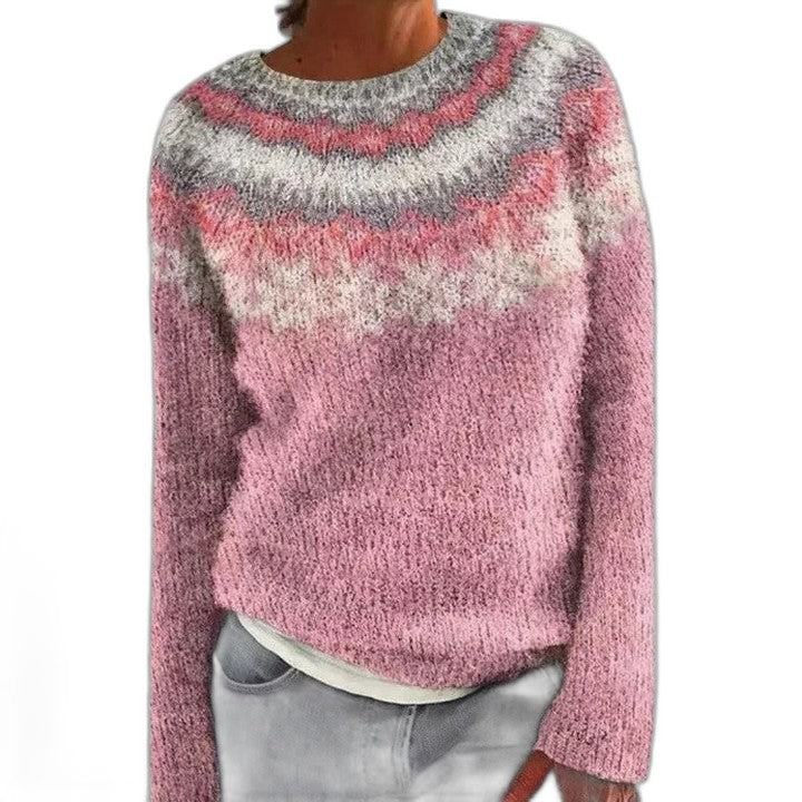 Effortless Geometric Sweater for Women with Knit Crew Neck Long Sleeve Oversized Casual Style
