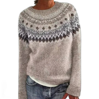 Effortless Geometric Sweater for Women with Knit Crew Neck Long Sleeve Oversized Casual Style