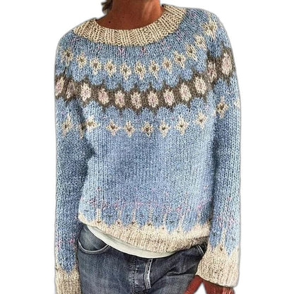 Effortless Geometric Sweater for Women with Knit Crew Neck Long Sleeve Oversized Casual Style