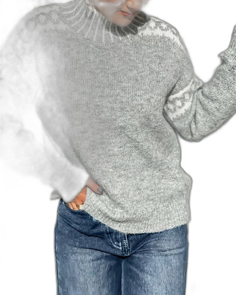 Effortless Geometric Sweater for Women with Knit Turtleneck Long Sleeve Casual Style