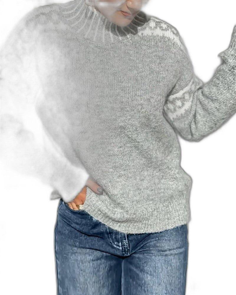 Effortless Geometric Sweater for Women with Knit Turtleneck Long Sleeve Casual Style