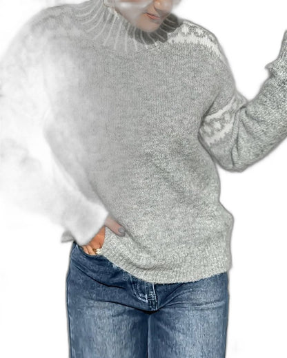 Effortless Geometric Sweater for Women with Knit Turtleneck Long Sleeve Casual Style