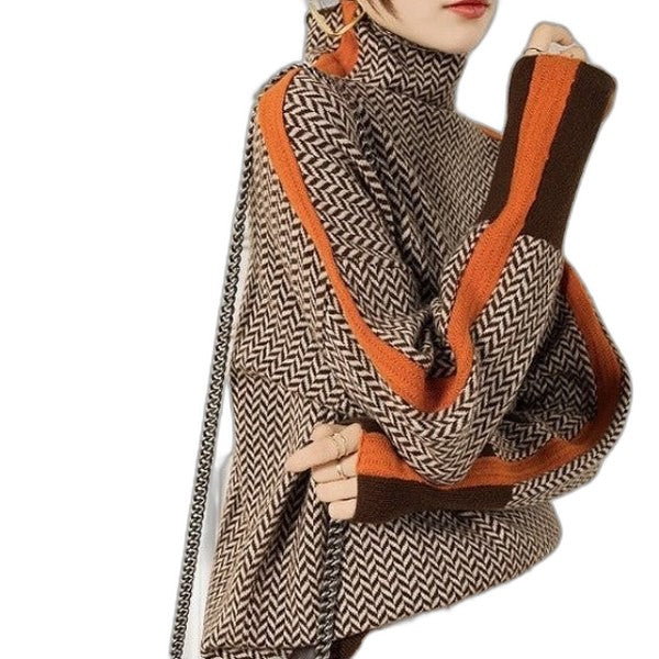 Effortless Geometric Sweater for Women with Turtleneck Long Sleeve Casual Style