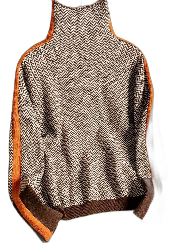 Effortless Geometric Sweater for Women with Turtleneck Long Sleeve Casual Style