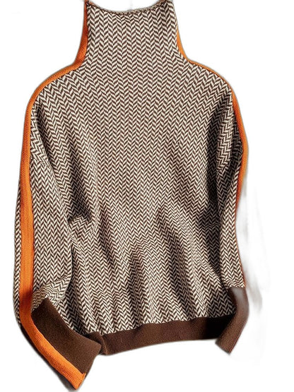 Effortless Geometric Sweater for Women with Turtleneck Long Sleeve Casual Style