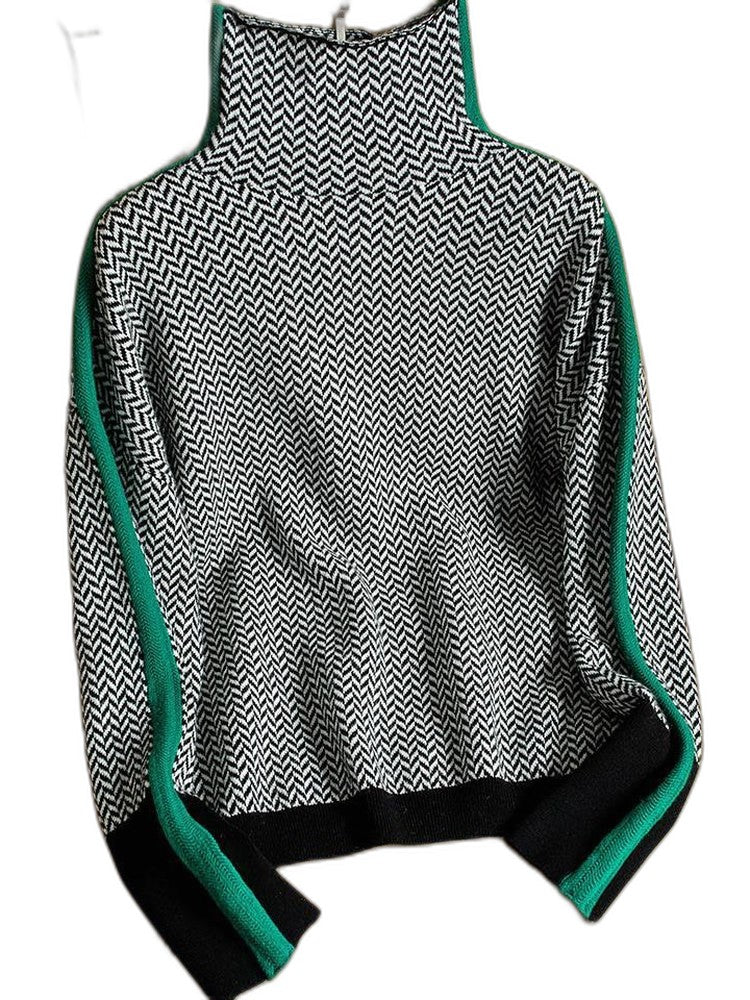 Effortless Geometric Sweater for Women with Turtleneck Long Sleeve Casual Style