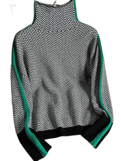 Effortless Geometric Sweater for Women with Turtleneck Long Sleeve Casual Style