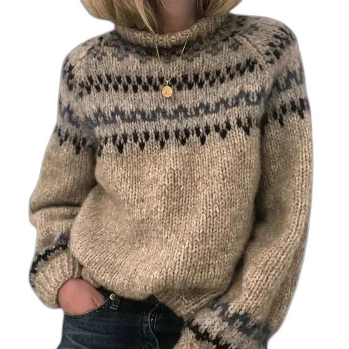 Effortless Geometric Sweater for Women with Turtleneck Long Sleeve Oversized Casual Style