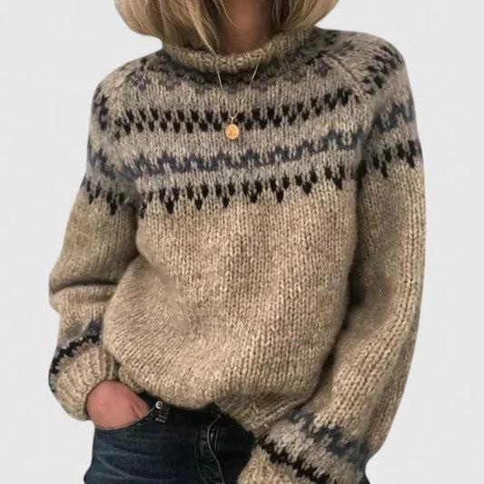 Effortless Geometric Sweater for Women with Turtleneck Long Sleeve Oversized Casual Style