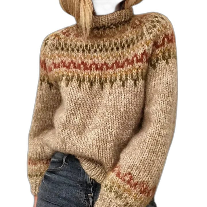 Effortless Geometric Sweater for Women with Turtleneck Long Sleeve Oversized Casual Style