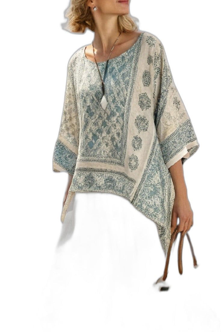 Effortless Geometric Tunic for Women with V Neck Short Sleeve Flowing Oversized Casual Style
