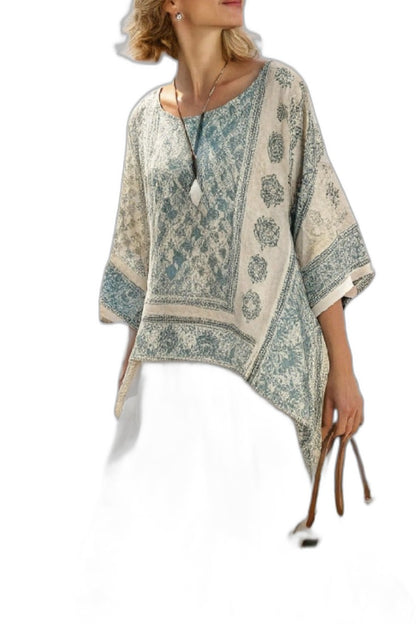 Effortless Geometric Tunic for Women with V Neck Short Sleeve Flowing Oversized Casual Style