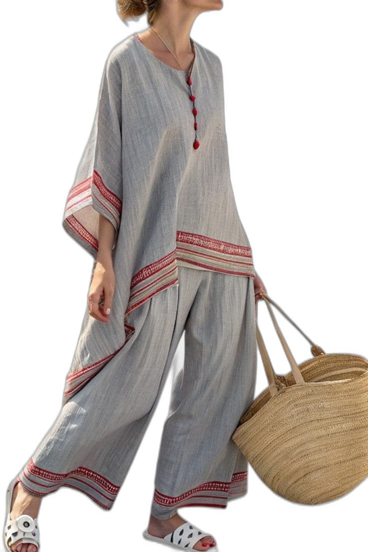 Effortless Geometric Two Piece Set for Women with Asymmetric Wide Leg Oversized Casual Style