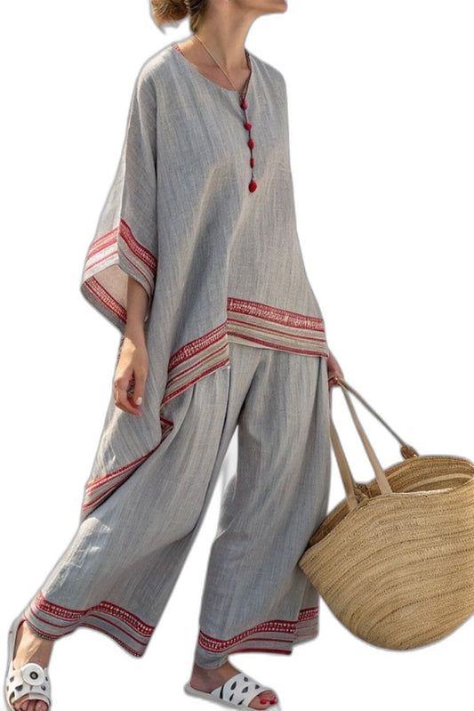 Effortless Geometric Two Piece Set for Women with Asymmetric Wide Leg Oversized Casual Style