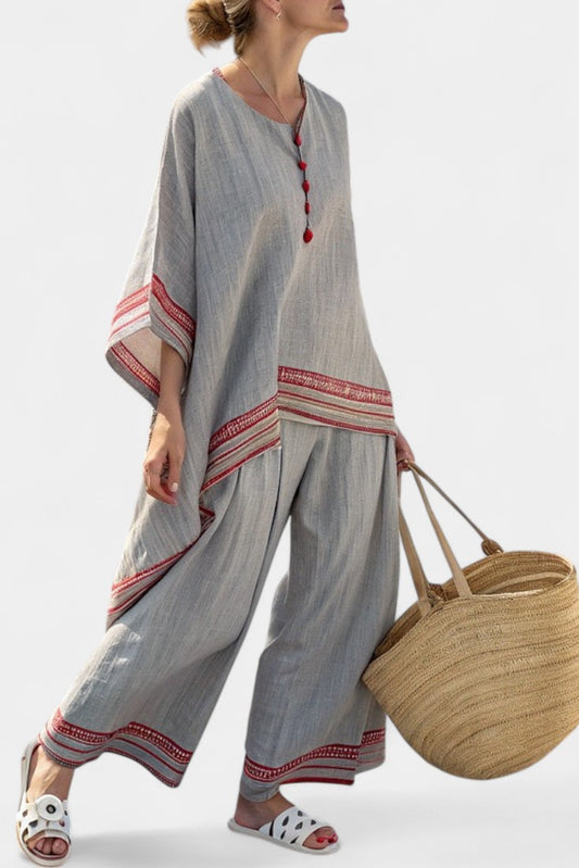 Effortless Geometric Two Piece Set for Women with Asymmetric Wide Leg Oversized Casual Style