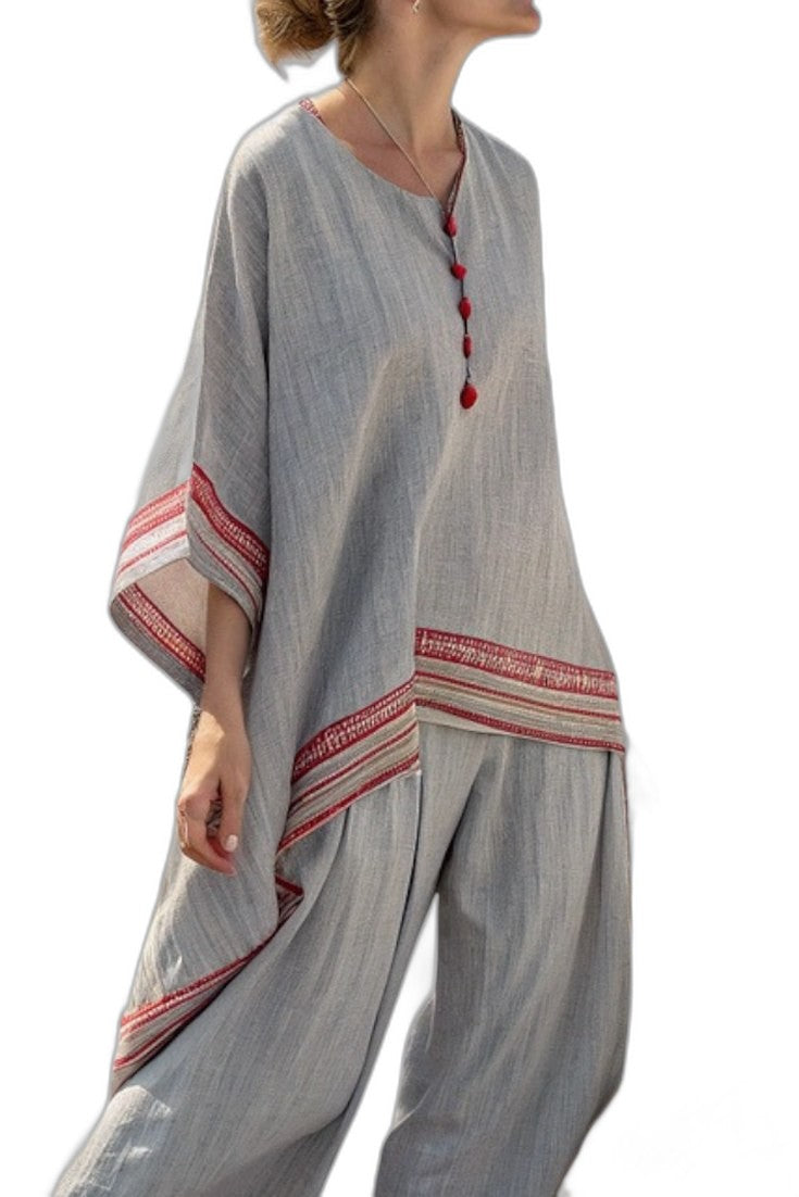 Effortless Geometric Two Piece Set for Women with Asymmetric Wide Leg Oversized Casual Style