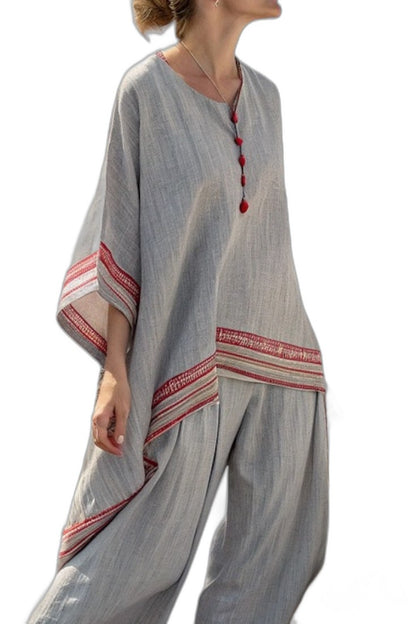 Effortless Geometric Two Piece Set for Women with Asymmetric Wide Leg Oversized Casual Style