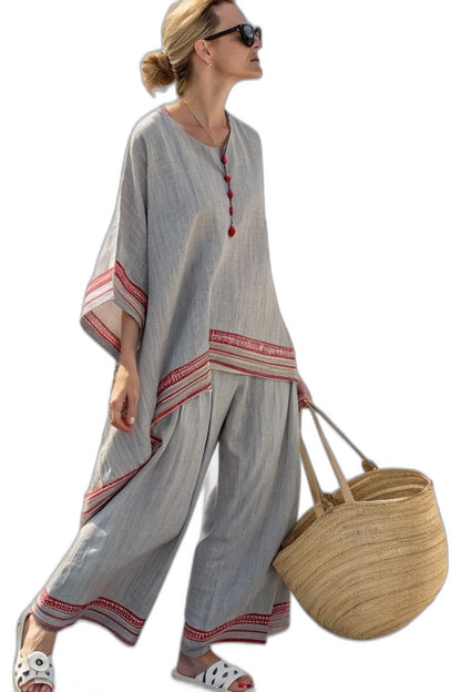 Effortless Geometric Two Piece Set for Women with Asymmetric Wide Leg Oversized Casual Style