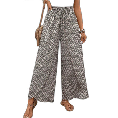 Effortless Geometric Wide Leg Pants for Women with Belted High Waisted Palazzo Casual Style