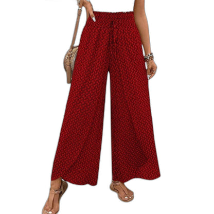 Effortless Geometric Wide Leg Pants for Women with Belted High Waisted Palazzo Casual Style