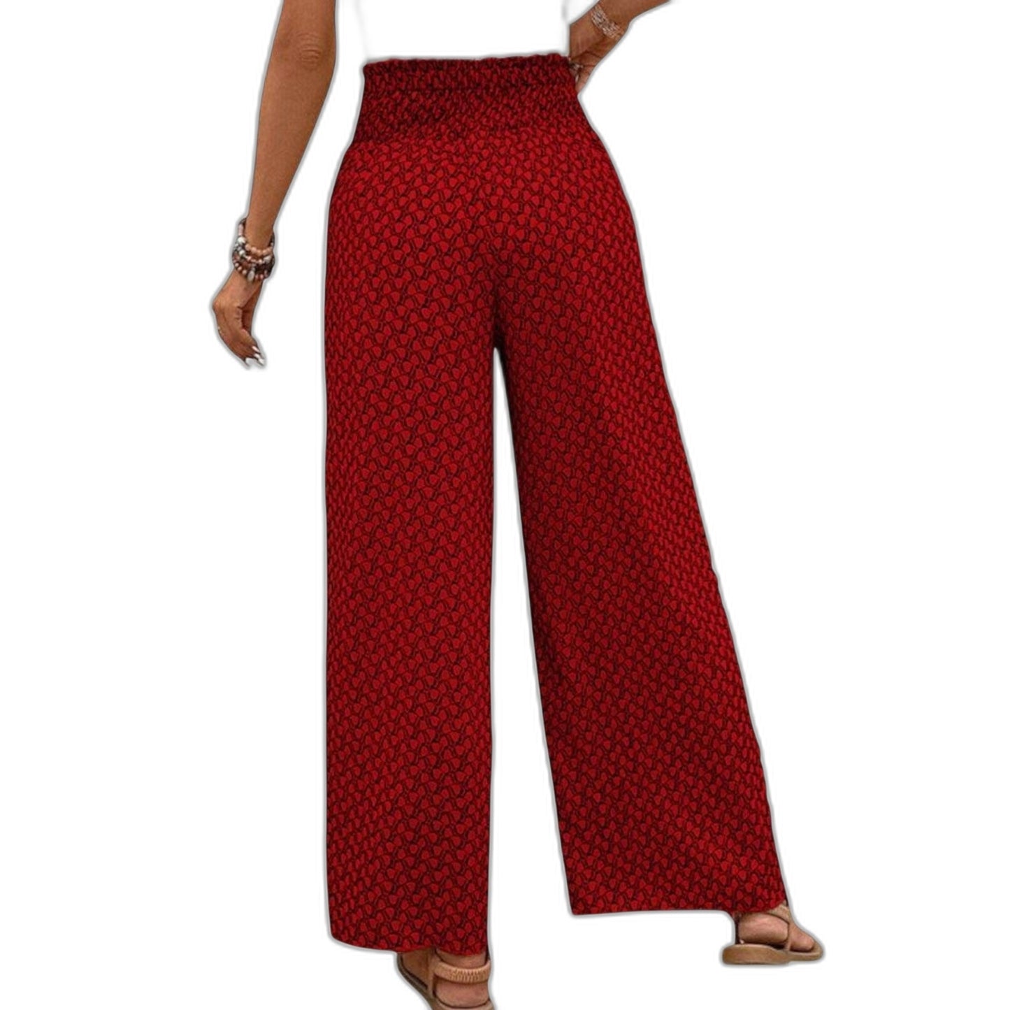Effortless Geometric Wide Leg Pants for Women with Belted High Waisted Palazzo Casual Style
