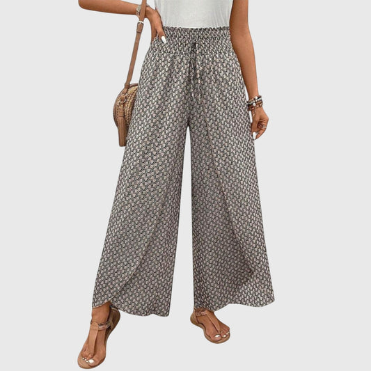 Effortless Geometric Wide Leg Pants for Women with Belted High Waisted Palazzo Casual Style