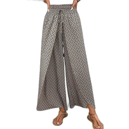 Effortless Geometric Wide Leg Pants for Women with Belted High Waisted Palazzo Casual Style
