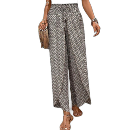 Effortless Geometric Wide Leg Pants for Women with Belted High Waisted Palazzo Casual Style