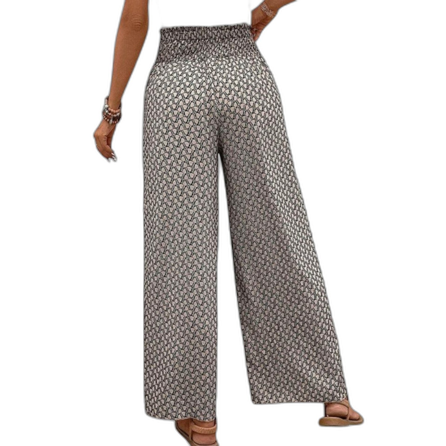 Effortless Geometric Wide Leg Pants for Women with Belted High Waisted Palazzo Casual Style