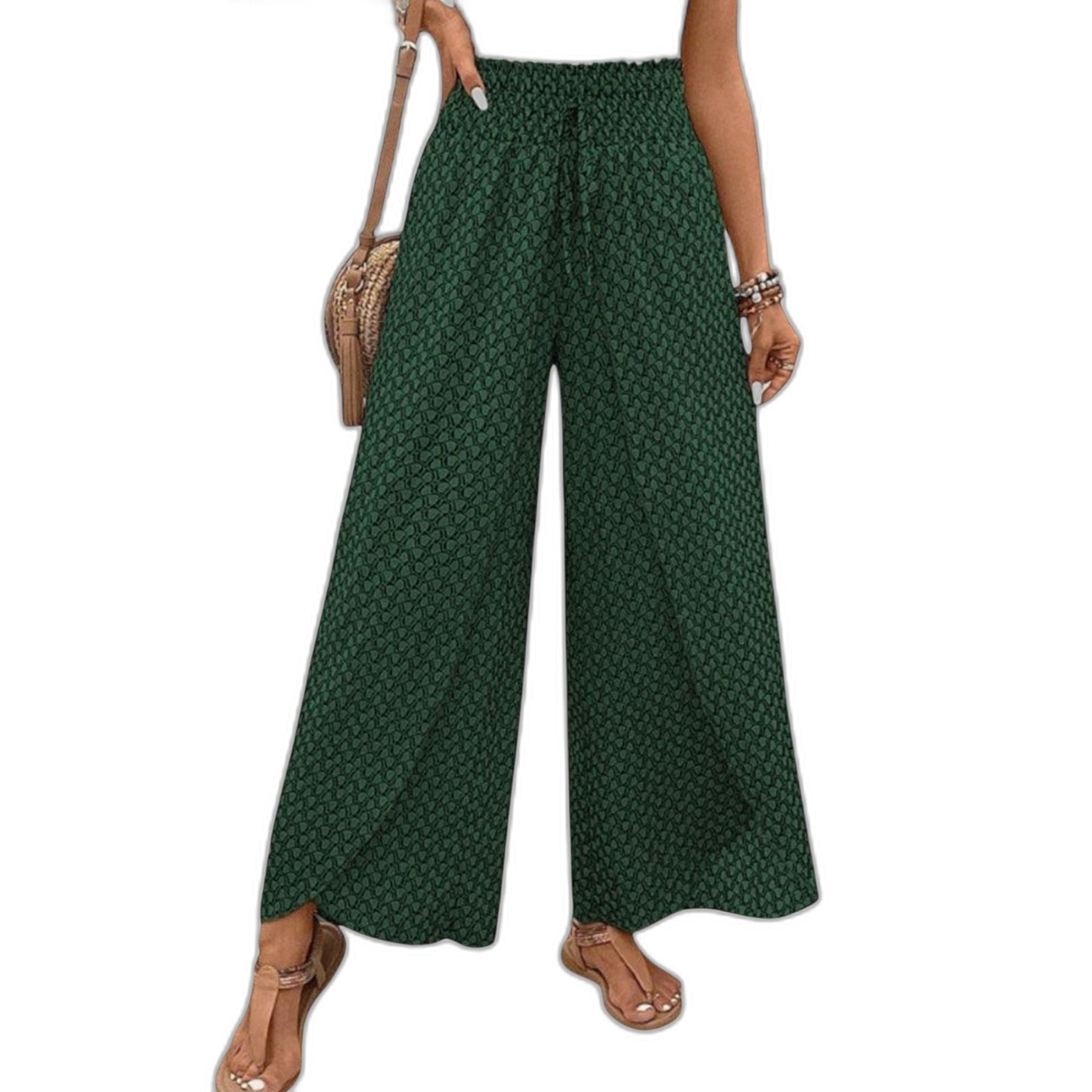 Effortless Geometric Wide Leg Pants for Women with Belted High Waisted Palazzo Casual Style
