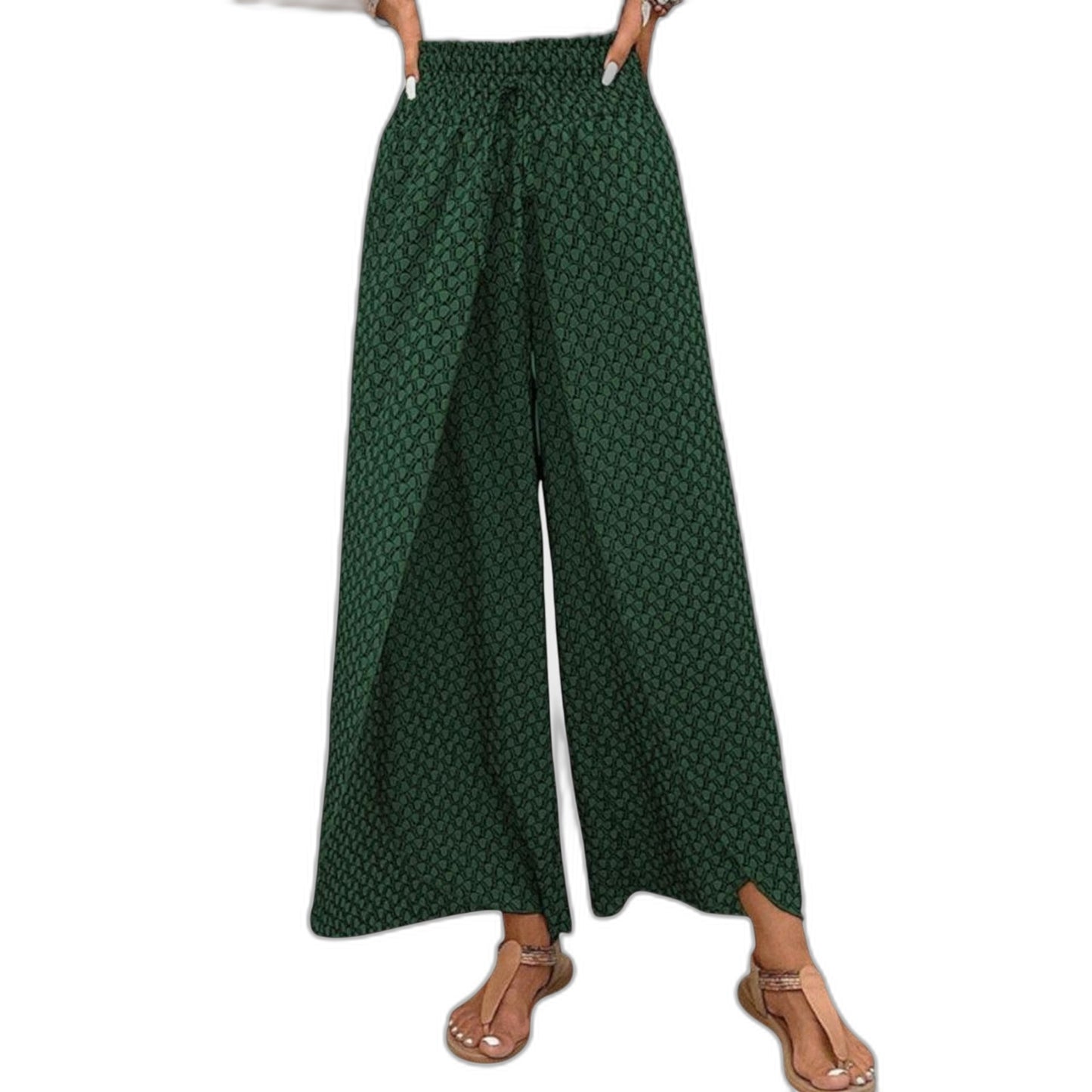 Effortless Geometric Wide Leg Pants for Women with Belted High Waisted Palazzo Casual Style