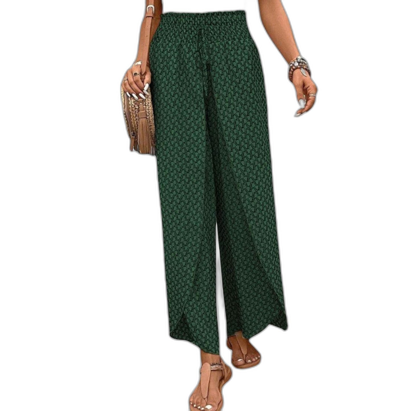 Effortless Geometric Wide Leg Pants for Women with Belted High Waisted Palazzo Casual Style
