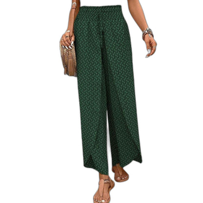 Effortless Geometric Wide Leg Pants for Women with Belted High Waisted Palazzo Casual Style