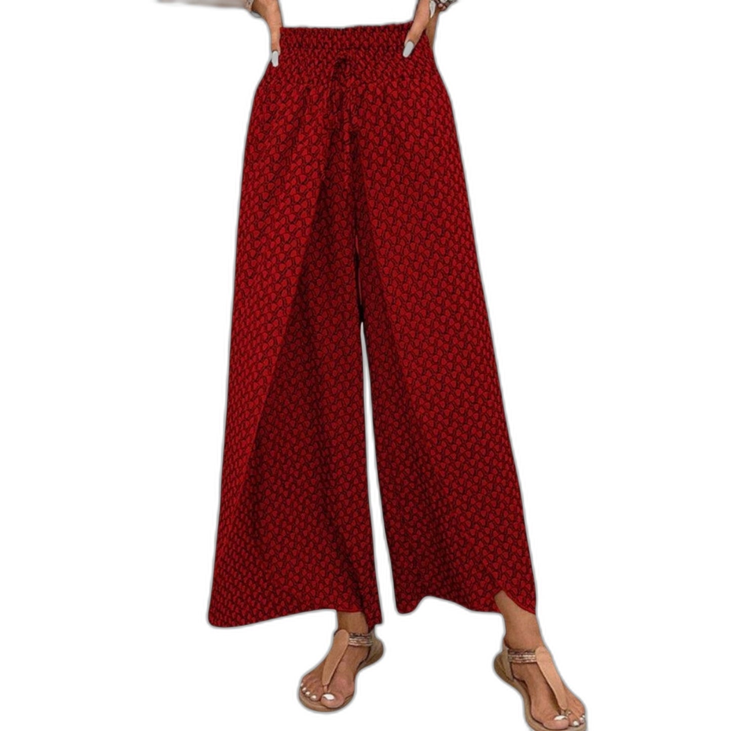 Effortless Geometric Wide Leg Pants for Women with Belted High Waisted Palazzo Casual Style