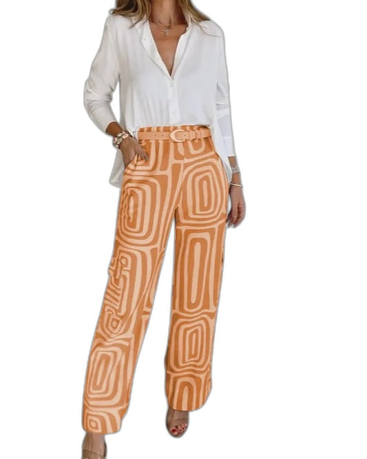 Effortless Geometric Wide Leg Pants for Women with High Waisted Casual Style