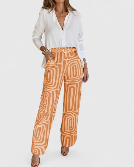 Effortless Geometric Wide Leg Pants for Women with High Waisted Casual Style