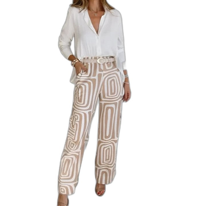Effortless Geometric Wide Leg Pants for Women with High Waisted Casual Style