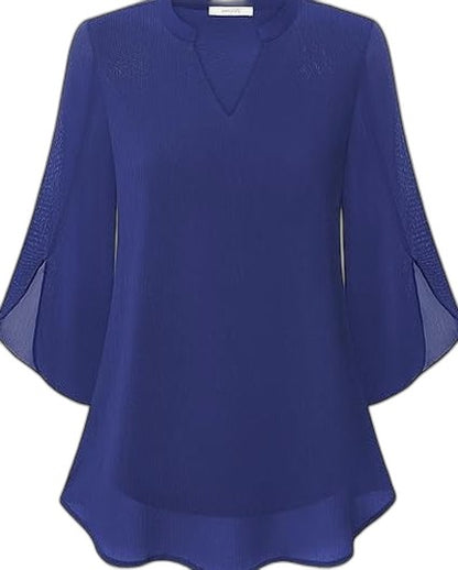 Effortless Green Chiffon Blouse for Women with V Neck Short Sleeve Flowing Casual Style