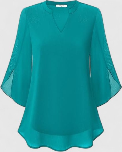 Effortless Green Chiffon Blouse for Women with V Neck Short Sleeve Flowing Casual Style