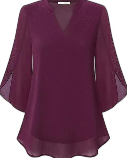 Effortless Green Chiffon Blouse for Women with V Neck Short Sleeve Flowing Casual Style