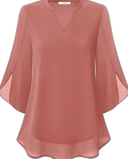 Effortless Green Chiffon Blouse for Women with V Neck Short Sleeve Flowing Casual Style