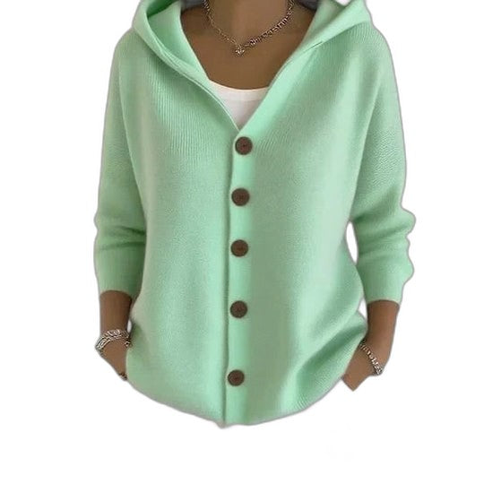 Effortless Green Knit Cardigan Sweater for Women with V Neck Long Sleeve Button Front Casual Style