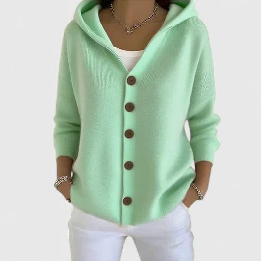 Effortless Green Knit Cardigan Sweater for Women with V Neck Long Sleeve Button Front Casual Style