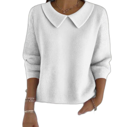 Effortless Green Knit Sweater for Women with Collared Long Sleeve Casual Style