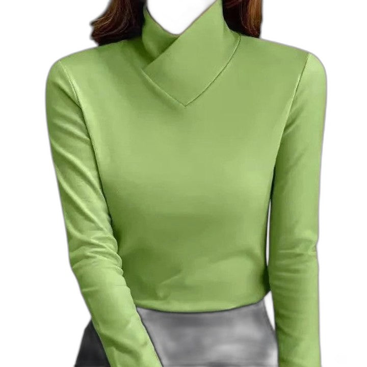 Effortless Green Knit Sweater for Women with Turtleneck Long Sleeve Casual Style