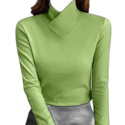 Effortless Green Knit Sweater for Women with Turtleneck Long Sleeve Casual Style