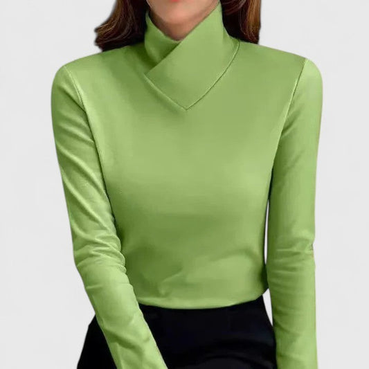 Effortless Green Knit Sweater for Women with Turtleneck Long Sleeve Casual Style
