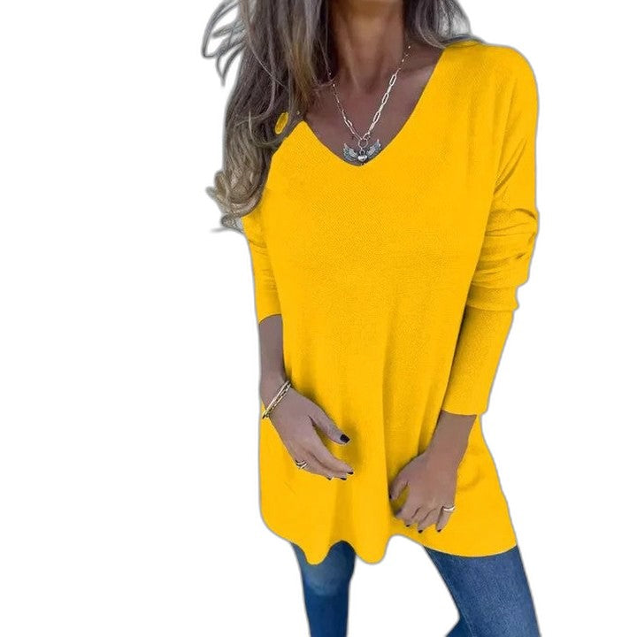 Effortless Green Knit Sweater for Women with V Neck Long Sleeve Flowing Casual Style