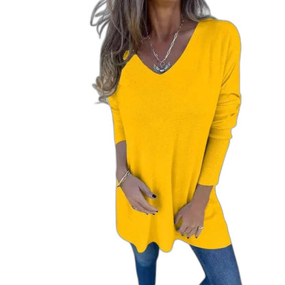 Effortless Green Knit Sweater for Women with V Neck Long Sleeve Flowing Casual Style